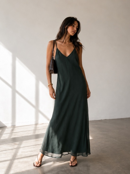 lovestitch Dresses & Skirts - Lovestitch Maxi Dress Green Gauze Textured Adjustable Straps Small Boho Slip